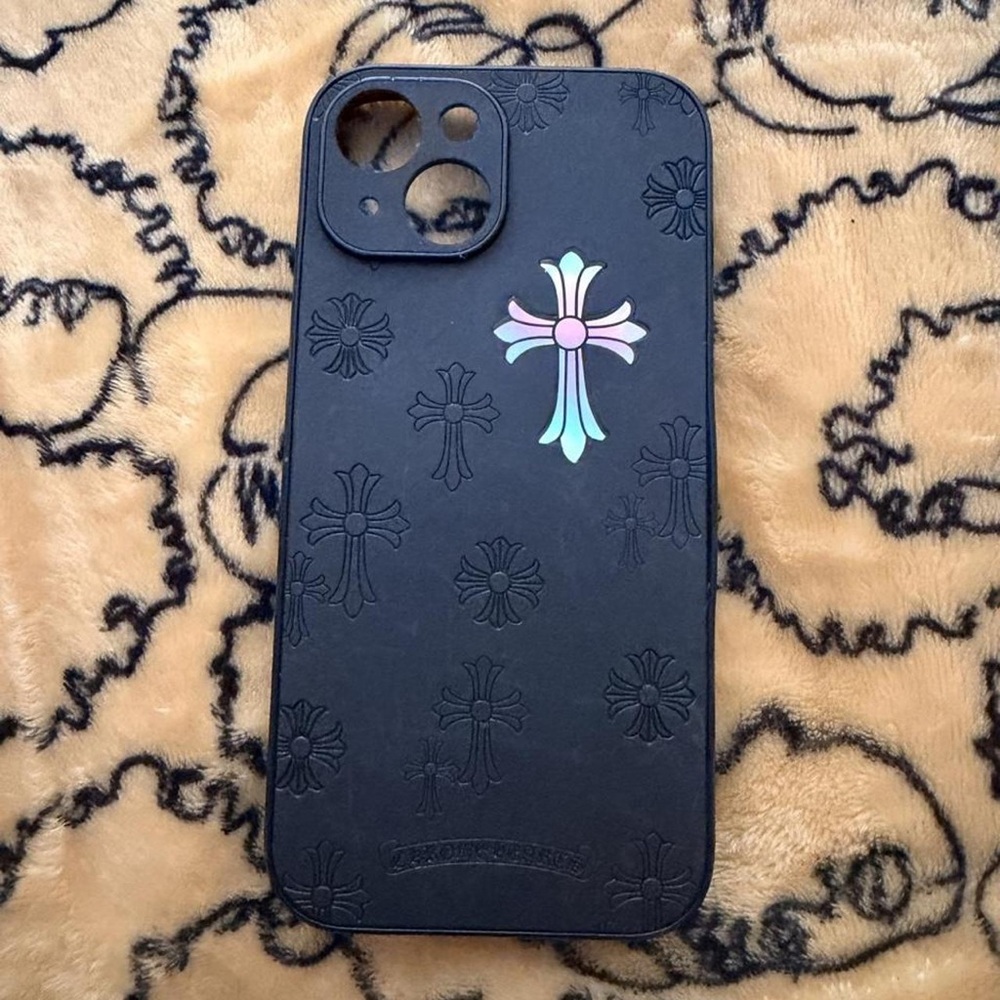 Black Phone Case with Iridescent Cross Accent